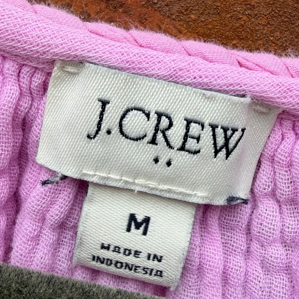 J Crew Puff-sleeve Braided-neckline Gauze Top For Women Pink Cotton preppy